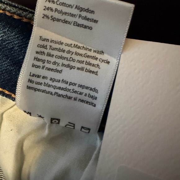 Risen jeans  high rise dark wash Straight Leg Jeans long 33” frayed hem - Picture 6 of 15